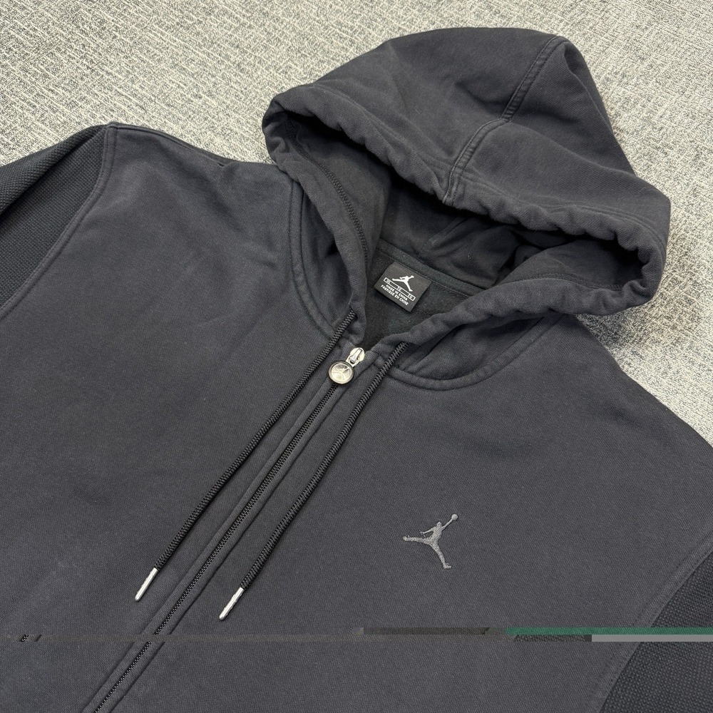 Y2K Jordan Hoodie Full Zip Black Mens XL Spellout Jacket Jump Man Logo‎